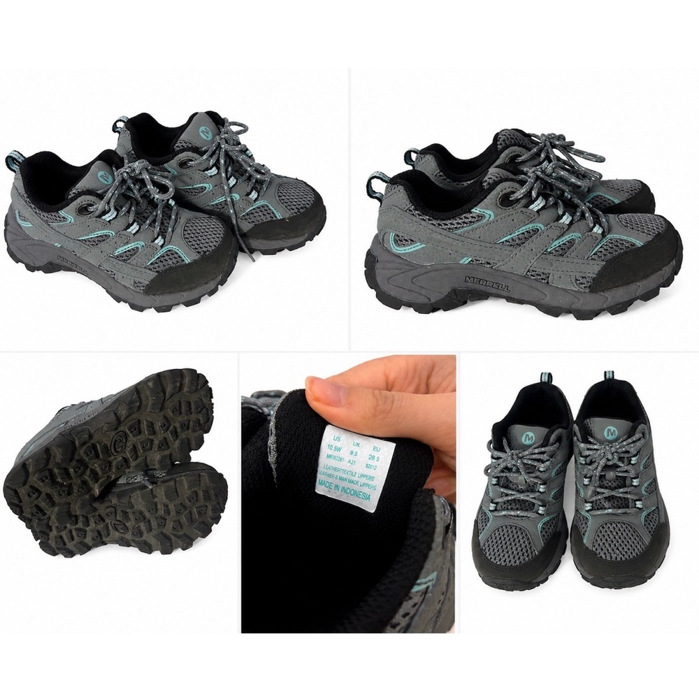 Kids Merrell Hiking Shoes Gray Mint Green Trail Sneakers Size 10.5 Wide